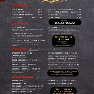 Starters Salad Pasta Calzones