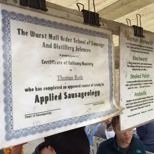 Degree in applied sausageology. At the food stand outside on Saturdays.