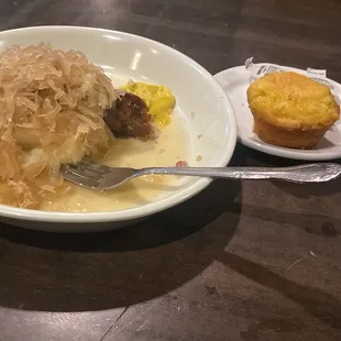 Polish Sausage with Sauerkraut and mashed potato tatters