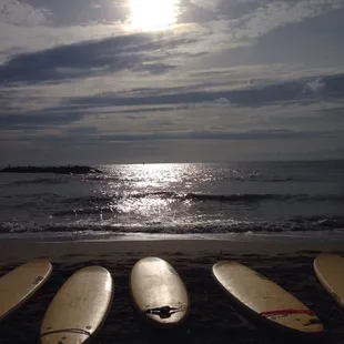 Beautiful morning view of the Atlantic Ocean from Croatan beach.  Surfboards at the ready.