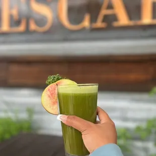 Green Giant juice - I believe it has kale, celery, spinach, ginger and....some other greens