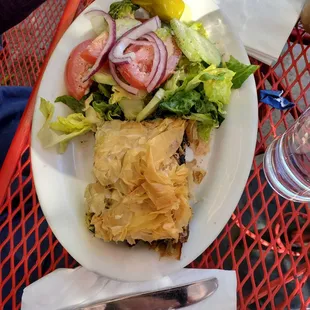Spinach pie with salad