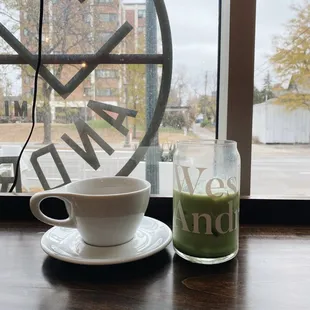Mulled cider and matcha latte