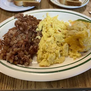 Corned beef hash and eggs with potato casserole.  Best part?  Chef came from the kitchen to ask me how crispy I wanted the hash.