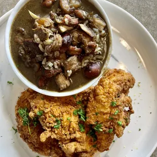 Seafood Gumbo and Chicken Strips