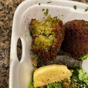 Falafel undercooked but actually has the right flavor. If fried properly, it would be delicious. Will try it again next time