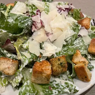 Caesar salad was dressed well and tasty.