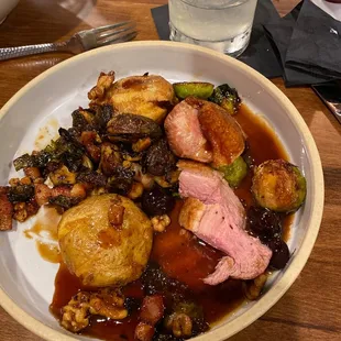 The duck with brussel sprouts and Yukon potatoes