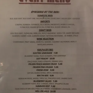 the menu for the event