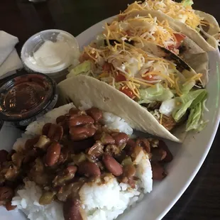 Grilled Chicken Tacos with Rice and Beans