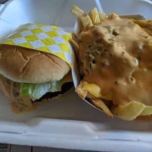 cheeseburger and west coast style fries