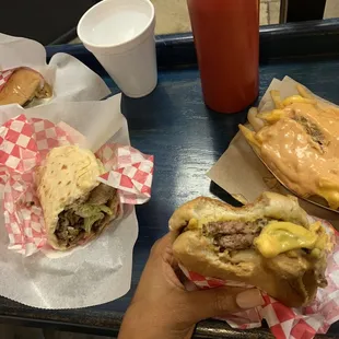 Lamb gyro, double cheeseburger &amp; west coast fries
