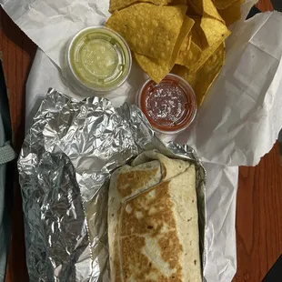 Carne Asada Burrito | chips and salsa