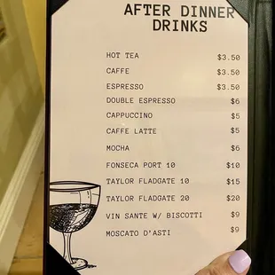 AFTER DINNER DRINKS Menu on August 7, 2024