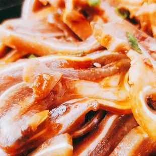 a pile of sliced meat