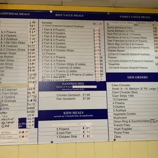 Current menu pricing. 11/21.