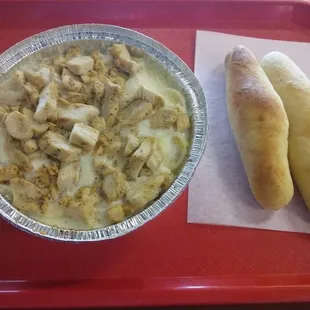 Chicken fettuccine alfredo ($10.80 with drink).