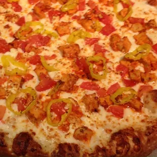 pepperoni, peppers, and cheese