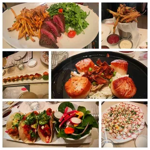 Steam, Truffle Parmesan Fries, sushi, Scallops*scallops, Fish Tacos, Octopus