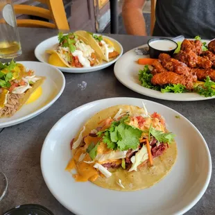 Their Tuesday taco special- fish, corned beef and traditional pork... YUM! So good we ran out of room for our wings!