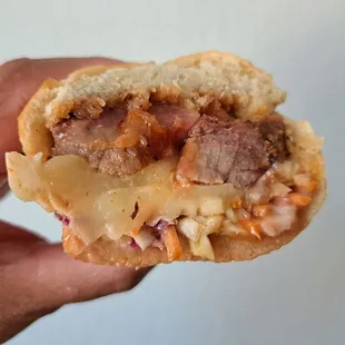 Honey BBQ Burnt Ends summer special - Pork Burnt Ends, Hot Honey BBQ sauce, Pepperjack Cheese, Chipotle Aioli Coleslaw