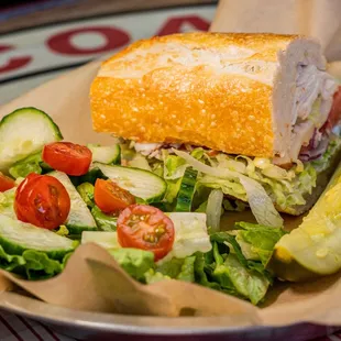 Sandwich with a crisp side salad