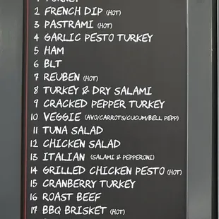 Sandwich menu