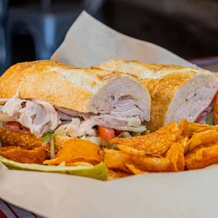 a sandwich and chips