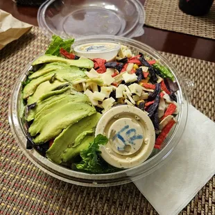 Southwest chicken salad, Size large. This was delicious! The sourdough slices it came with were soft, fresh and soooo good!