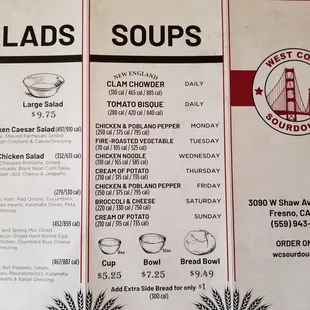 Salad and soup menu
