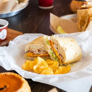 a sandwich and chips