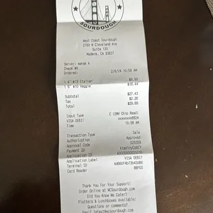 Receipt for my order