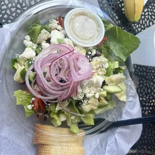 Have salad will travel, opted for no meat - Greek salad