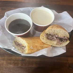 8" Provolone French Dip and Clam chowder