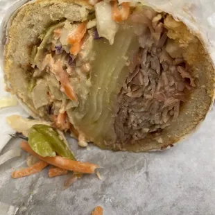 the bread was delicious , bbq sauce was good , nice run of the mill cookie cutter chain sandwhich , decent for sure