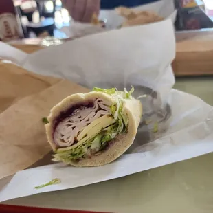 Cranberry Turkey sandwich.  Swiss cheese and lettuce.