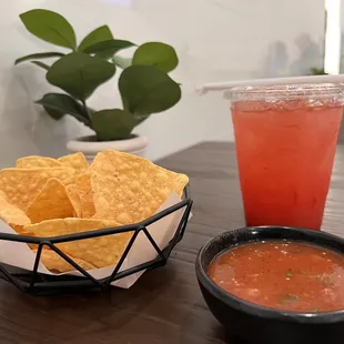 Chips and Salsa, Watermelon Bro with Chamoy and Tajin