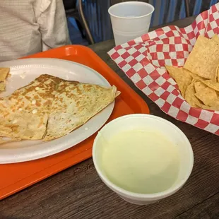 Quesadilla and cheese and queso