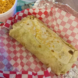 Bean and Cheese burrito with a side of rice, so good!