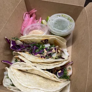 Taco Flight (Chicken (top), Shrimp (middle), Steak (bottom))