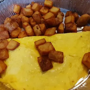 Cheese omelette 3.75, home fries 2.75