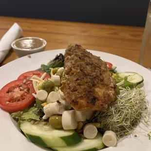 Pretzel Crusted Salmon Salad