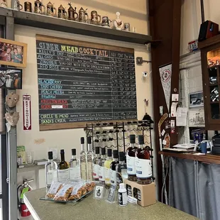 menu and bottles of alcohol