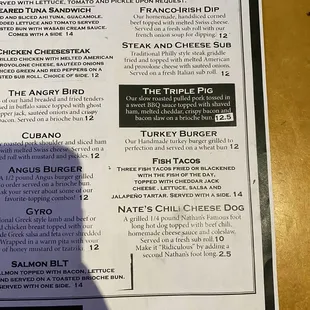 a menu for a sandwich