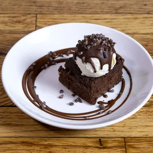 Flourless Chocolate Torte | decadent chocolate cake, stranahan's whiskey brickle ice cream, chocolate shell, cocoa nibs