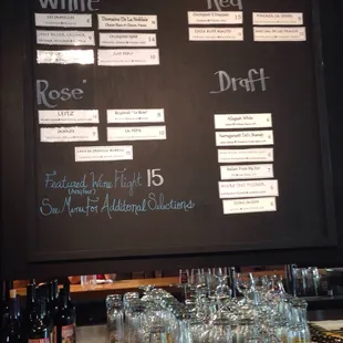 Featured wines and Draft list in addition to what they have on the menu