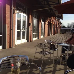 View to the train tracks from the patio.