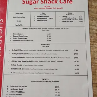 Lunch menu