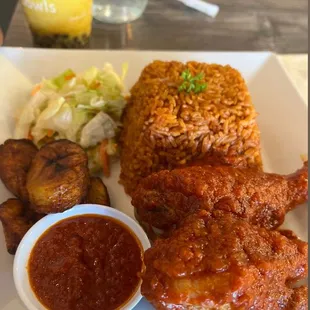 Jollof Rice with choice of beef or chicken or veggies