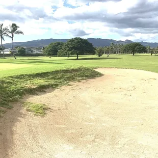 Sand bunker with little sand but nice views of westloch golf course